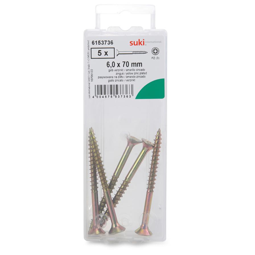 Suki Pozidriv Chipboard Screws (6 x 70 mm, Pack of 5)