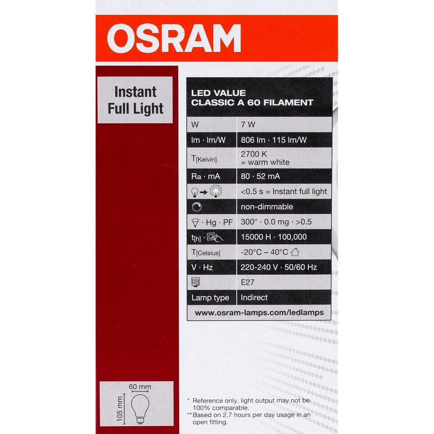 Osram Filament E27 LED Bulb Pack (7 W, Warm White, 2 Pc.)