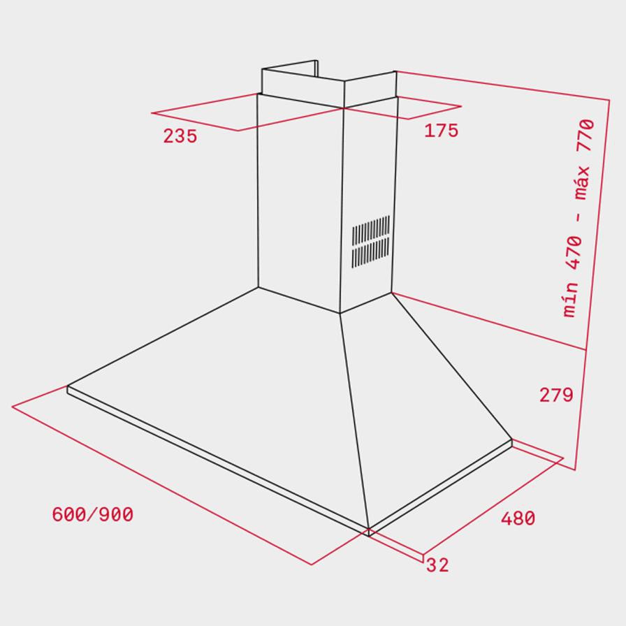 Teka Wall Mounted Chimney Hood, DBB 60 (74.9-104.9 x 60 x 48 cm)