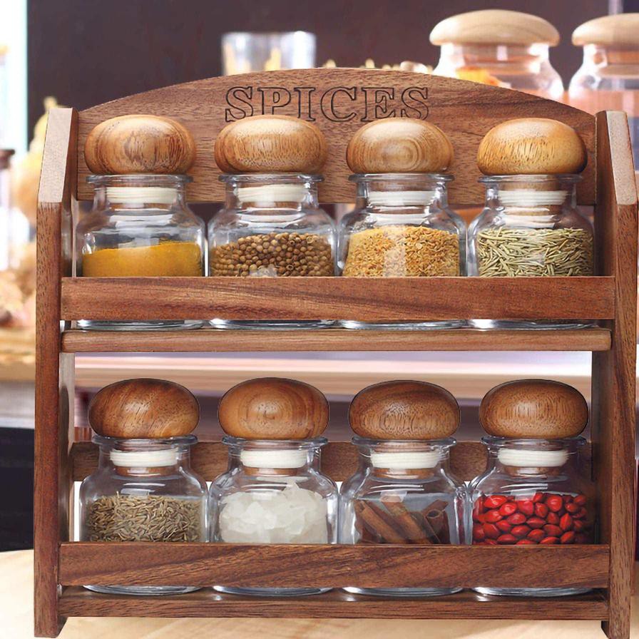 Billi Wooden Spice Rack W/ 8 Bottles