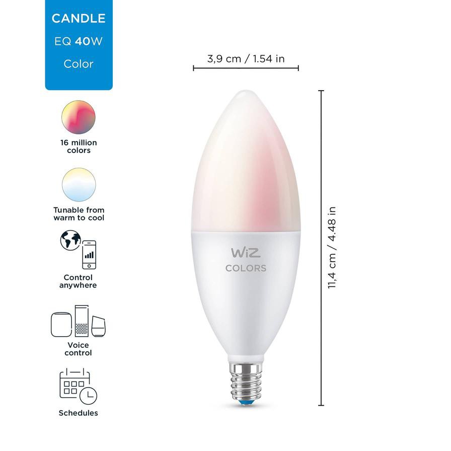 لمبة شمعة ويز واي-فاي ليد C37 E14 (3.9 واط، ملون) + ريموت كنترول ويز ويزموت الجيل الثاني