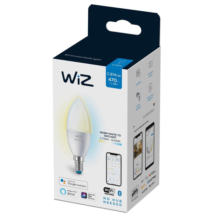 WiZ Whites E 14 Candle LED Bulb, C37 (4.9 W, Tunable White)