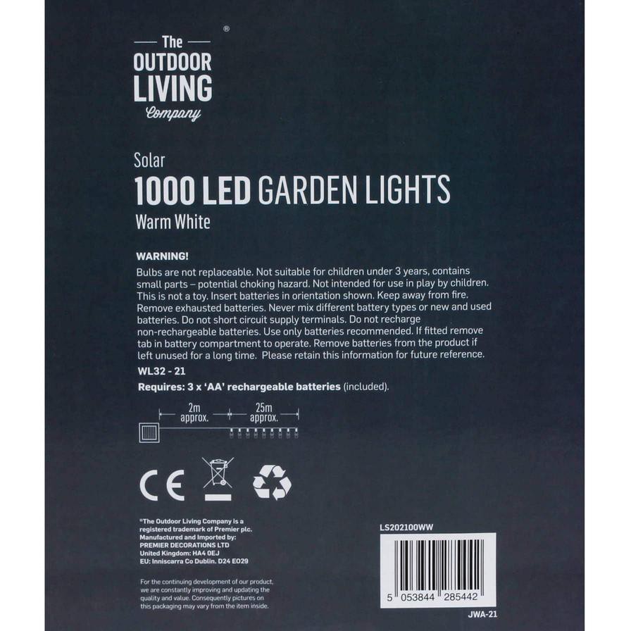 مصابيح حديقة 1000 LED تعمل بالطاقة الشمسية ذا آوت دور ليفينج كومباني (أبيض دافئ)