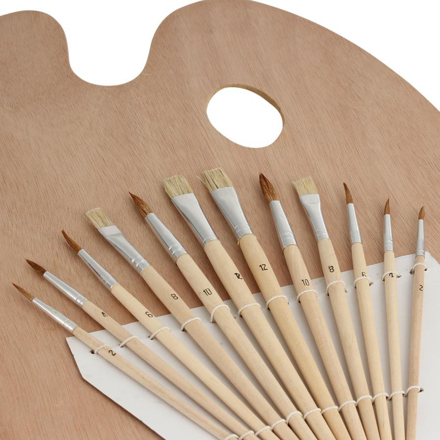 Art Max Wooden Palette W/Paint Brush Set (30 x 40 cm, 13 Pc.)