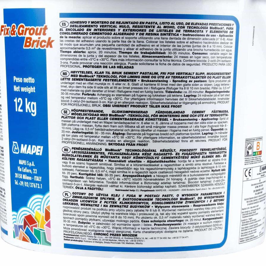 Mapei Fix & Grout Brick Adhesive Paste (12 kg)