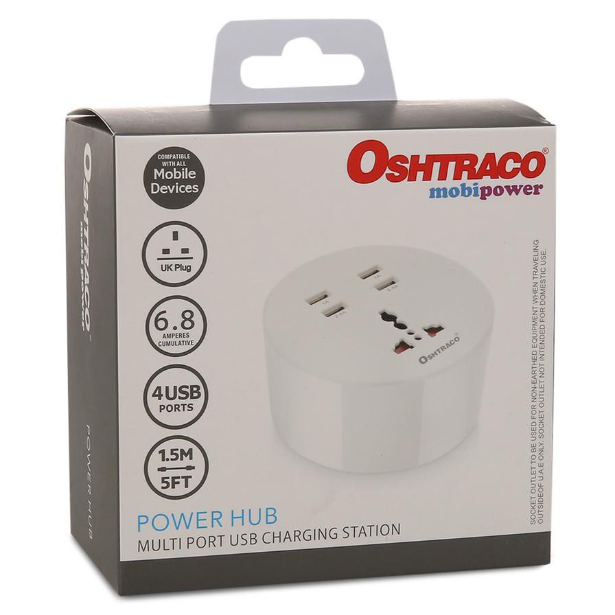 Oshtraco Mobipower 4-Port USB Power Hub Charging Station W/Travel Adapter(1.5 m)