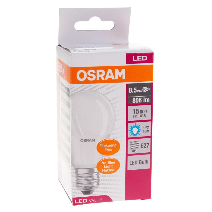 Osram E27 Classic A 60 LED Value Bulb Pack (8.5 W, Daylight)