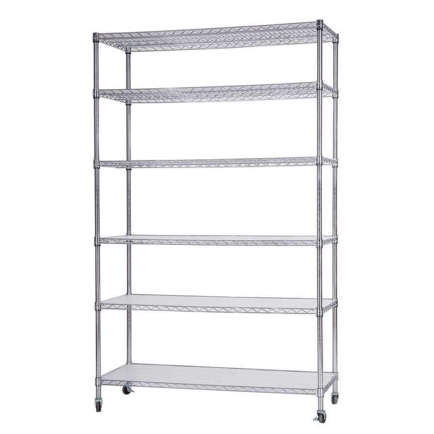 Steel Chrome 6-Tier Storage Shelf W/Wheels