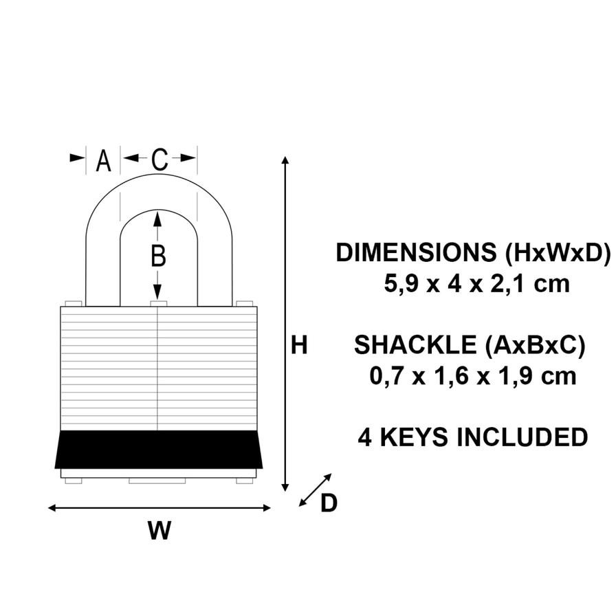 Master Lock Laminated Steel Padlock W/Keys (5.9 x 4 x 2.1 cm)