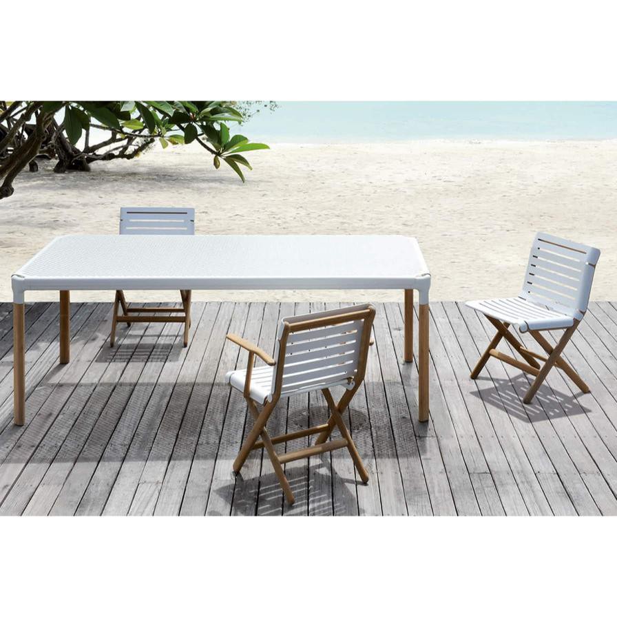 AT800 Aluminum & Teak Wood Dining Side Chair Maiori (100 x 45 x 83 cm, White & Natural)