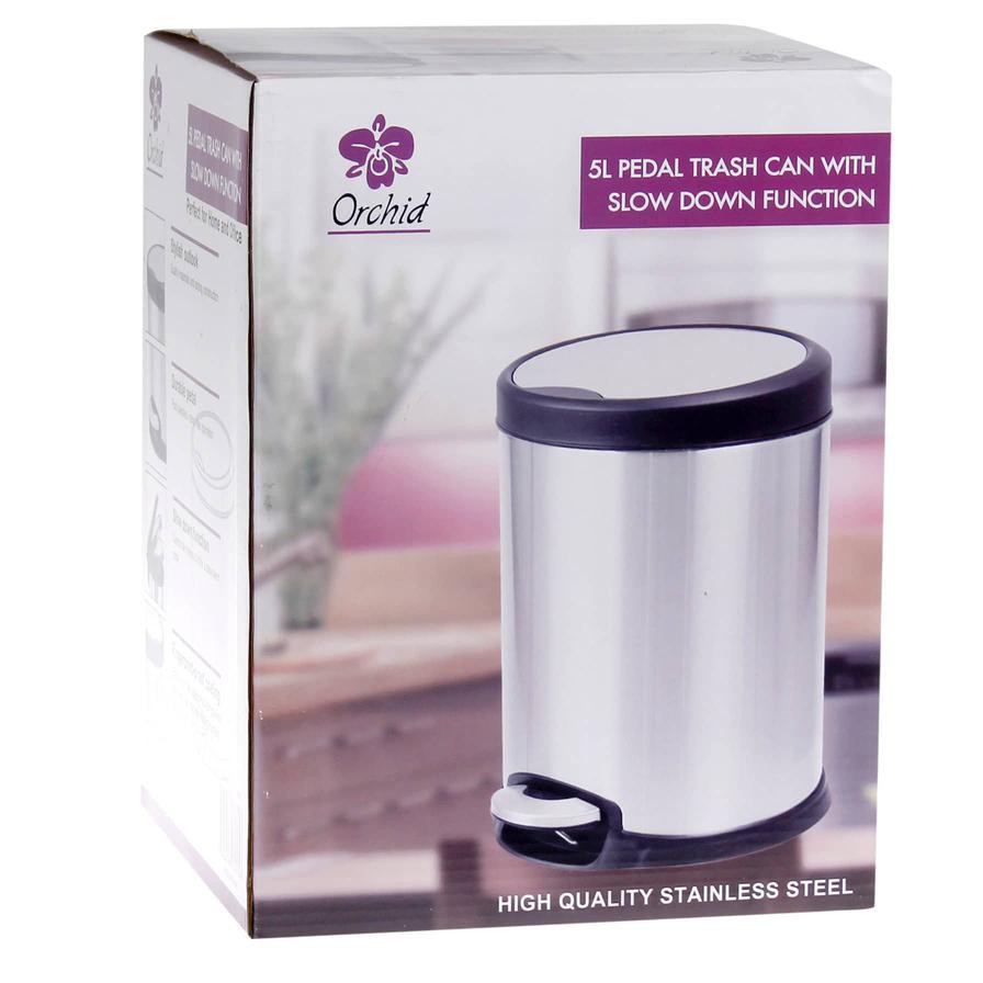 Orchid Stainless Steel Pedal Dustbin (5 L, 20.32 x 27.94 x 27.58 cm)