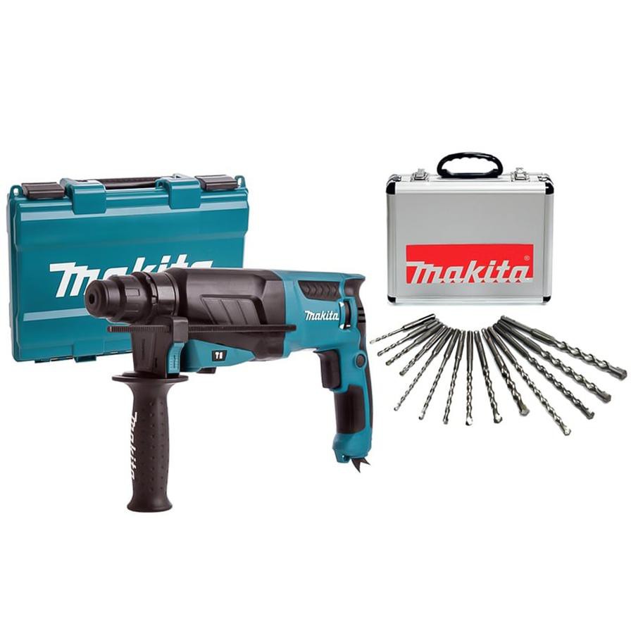 Makita Rotary Corded Hammer Drill, HR2630 + Drill Bit Set (800 W, 13 Pc.)