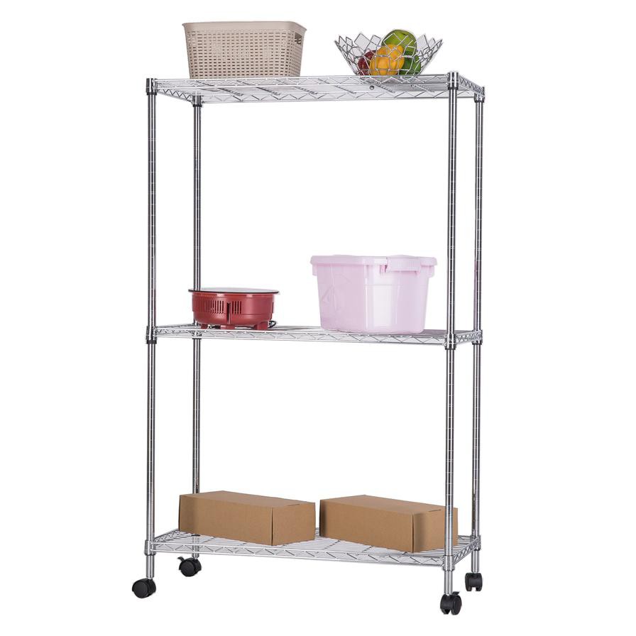 Mobile 3-Shelf Storage Unit (76 x 35.5 x 91 cm, Chrome)