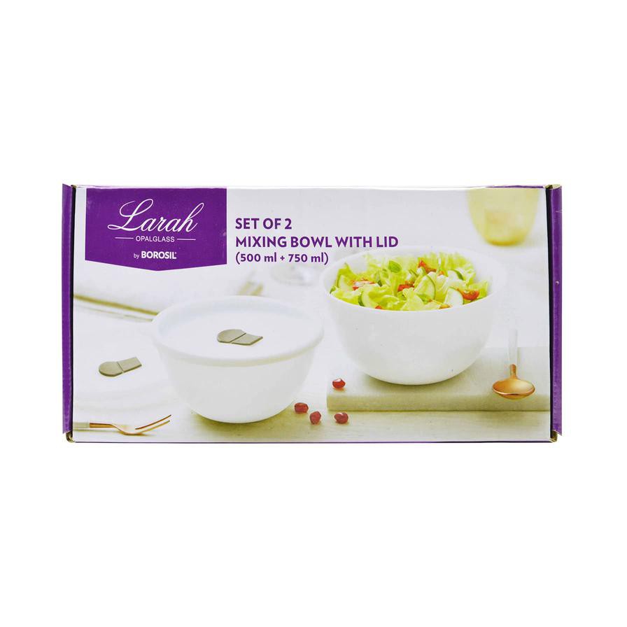 Larah By Borosil Opal Mixing Bowl Set W/Lid (2 Pc.)