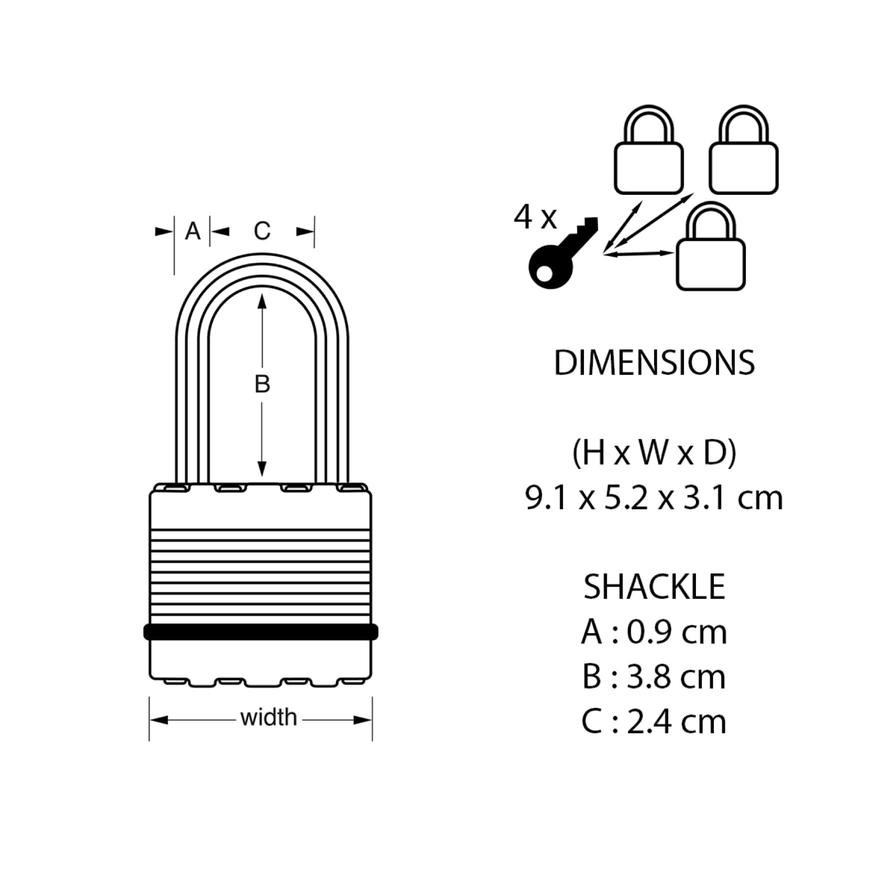 Master Lock Laminated Steel Heavy Duty Padlock W/Keys (9.1 x 5.2 x 3.1 cm)