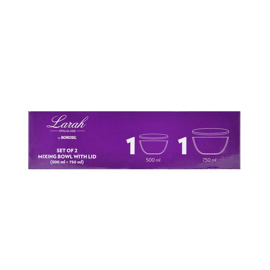 Larah By Borosil Opal Mixing Bowl Set W/Lid (2 Pc.)