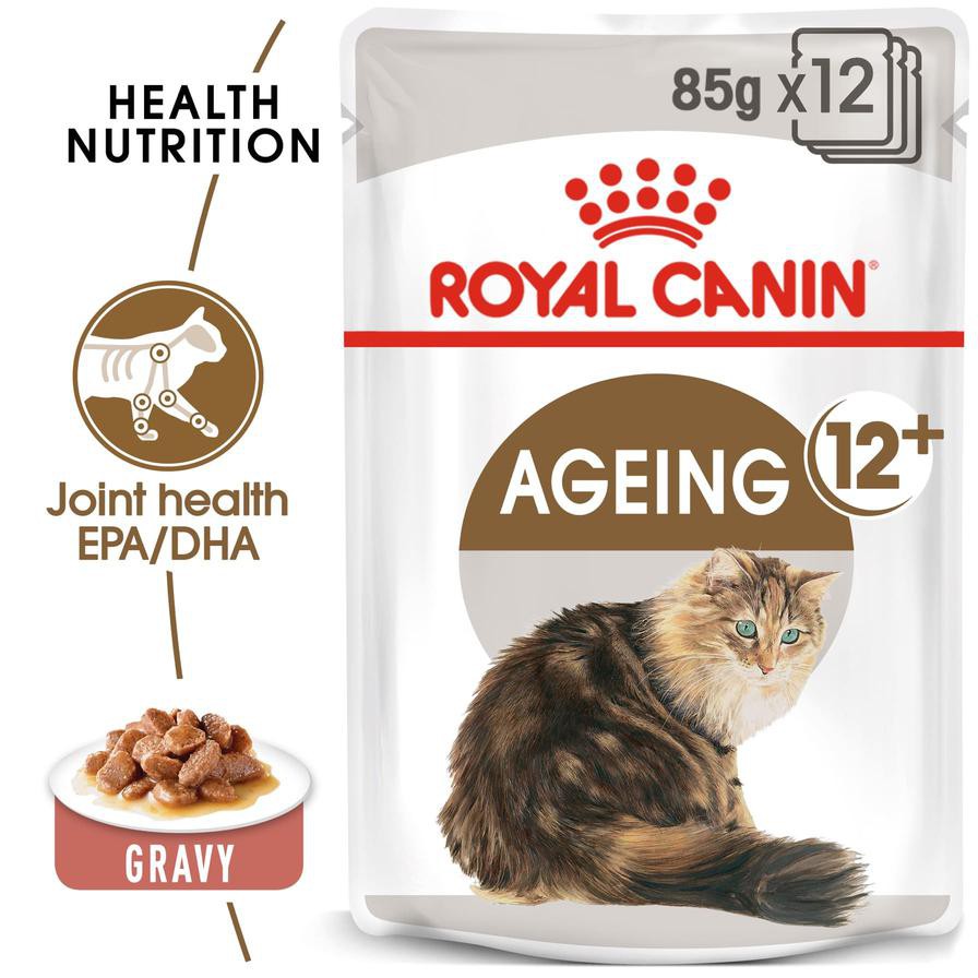 Royal Canin Feline Health Nutrition Ageing +12 Wet Cat Food (Chunks in Gravy, Adult Cats, 85 g)