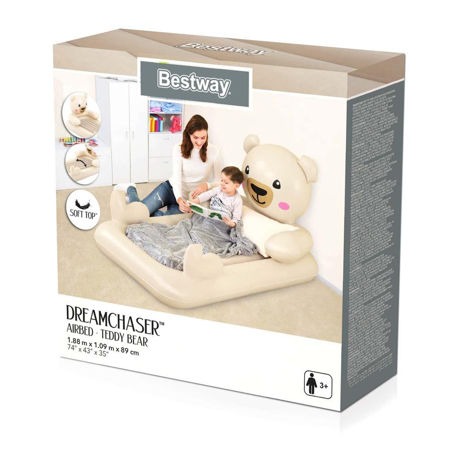 Bestway 1-Person Inflatable Teddy Bear Air Bed for Kids (188 x 109 x 89 cm)