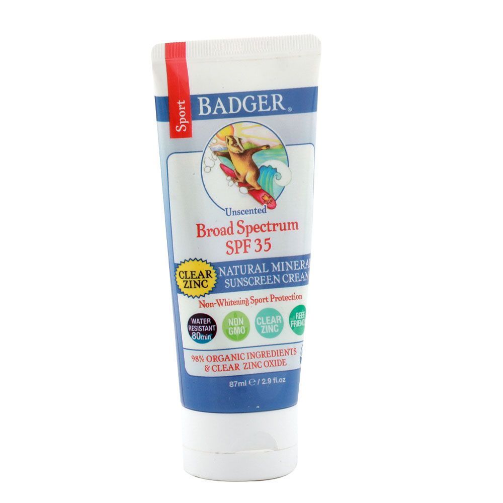 Badger Sport Clear Zinc Sunscreen Cream غير معطر SPF35 87 مل