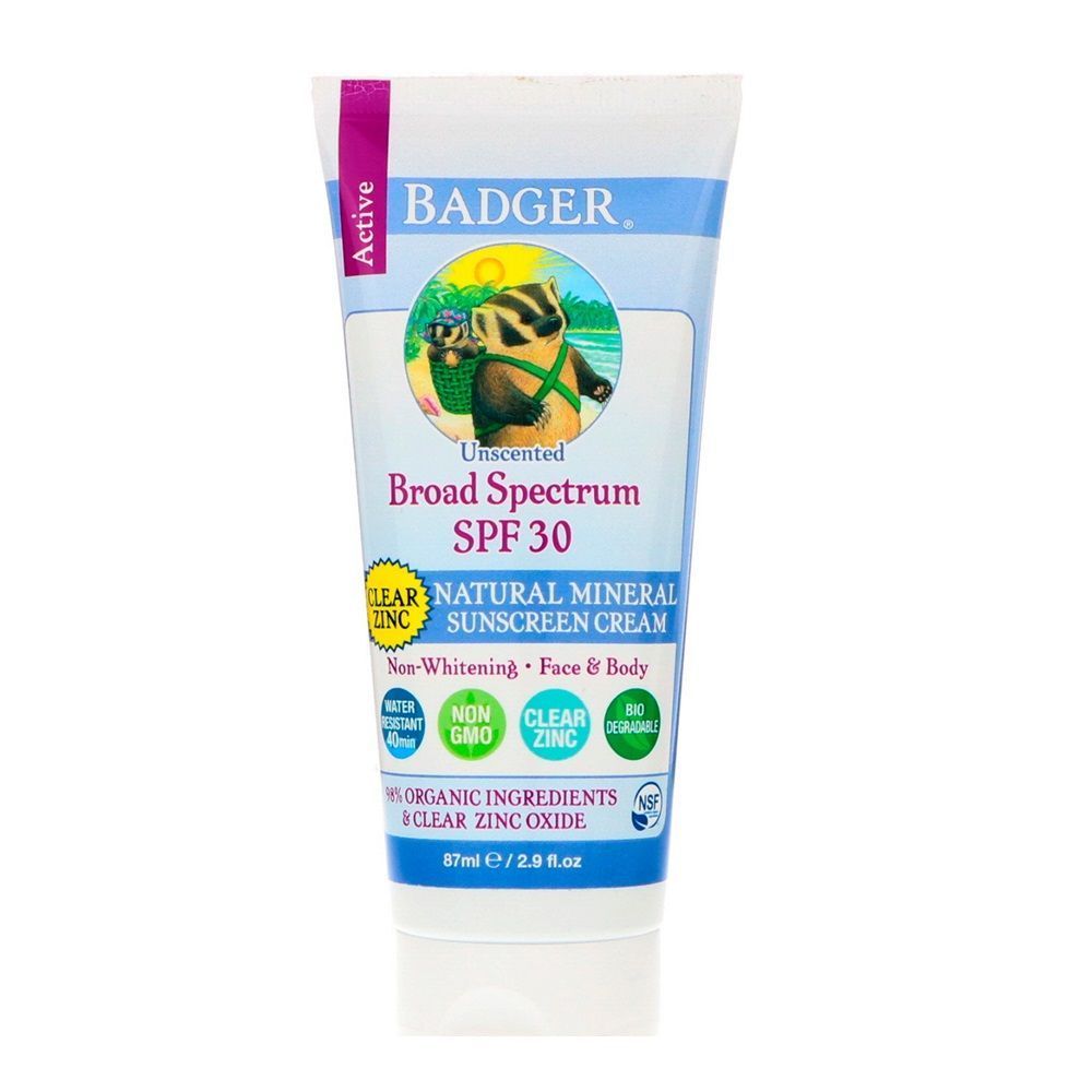 Badger Clear Zinc SPF30 Sunscreen Cream 87 mL, 2.9 fl.oz,Expiry Date:July-2022