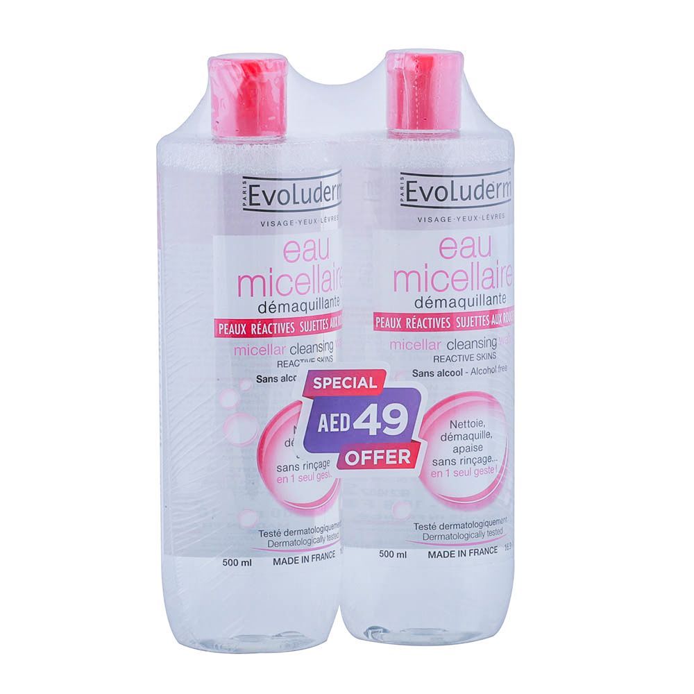 Evoluderm Micellar Water For Reactive Skin 500 mL 1+1 PROMO PACK