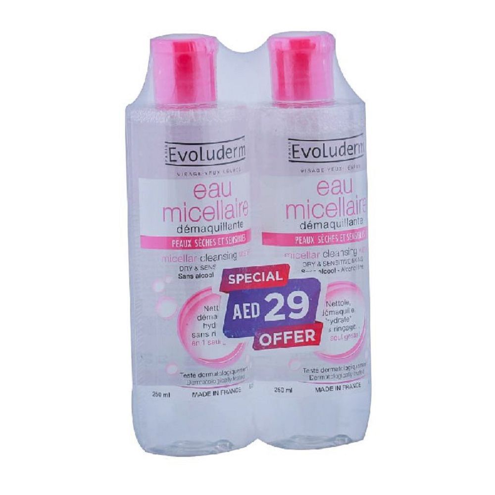 Evoluderm Micellar Water Dry &amp; Sensitive Skin 250 mL 1+1 PROMO PACK