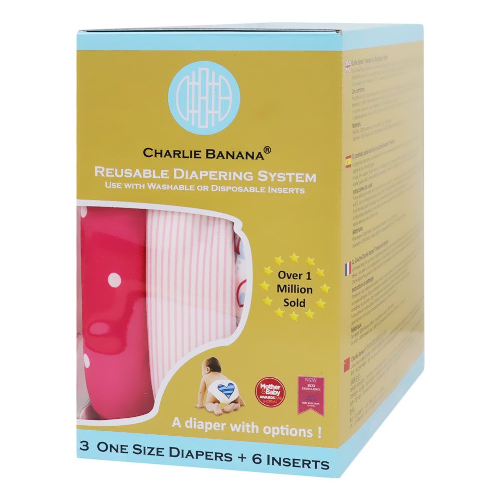 Charlie Banana Reusable Diapering System 3 One Size Diapers + 6 Inserts Gratitude Hybrid 1&#039;s 888008