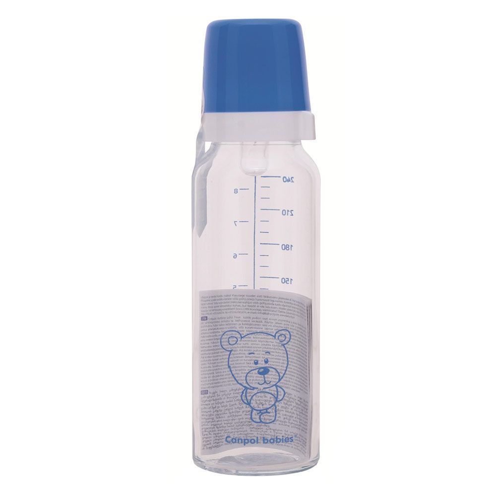 Canpol Babies Teddy Friend Baby Glass Feeding Bottle Blue 240 mL