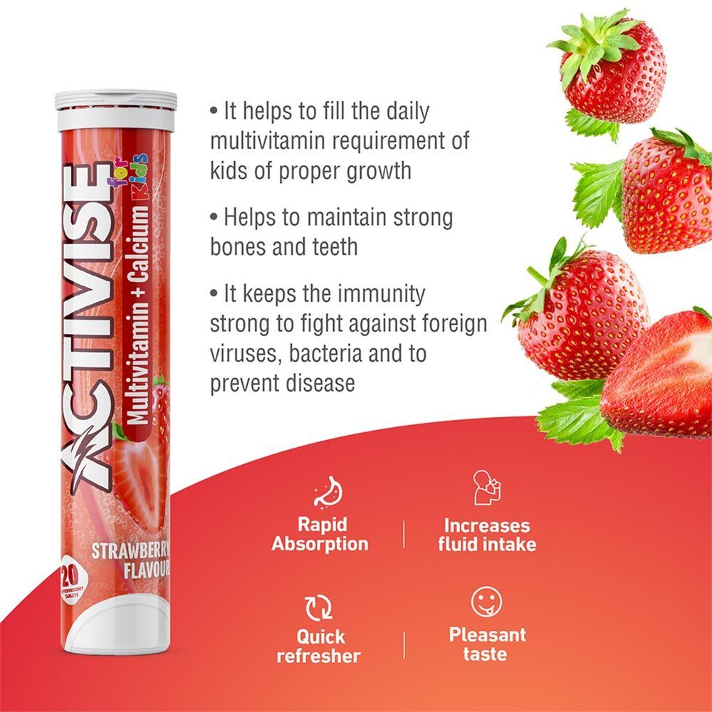 Activise Kids Multivitamin + Calcium Strawberry  Effervescent Tablet 20&#039;s