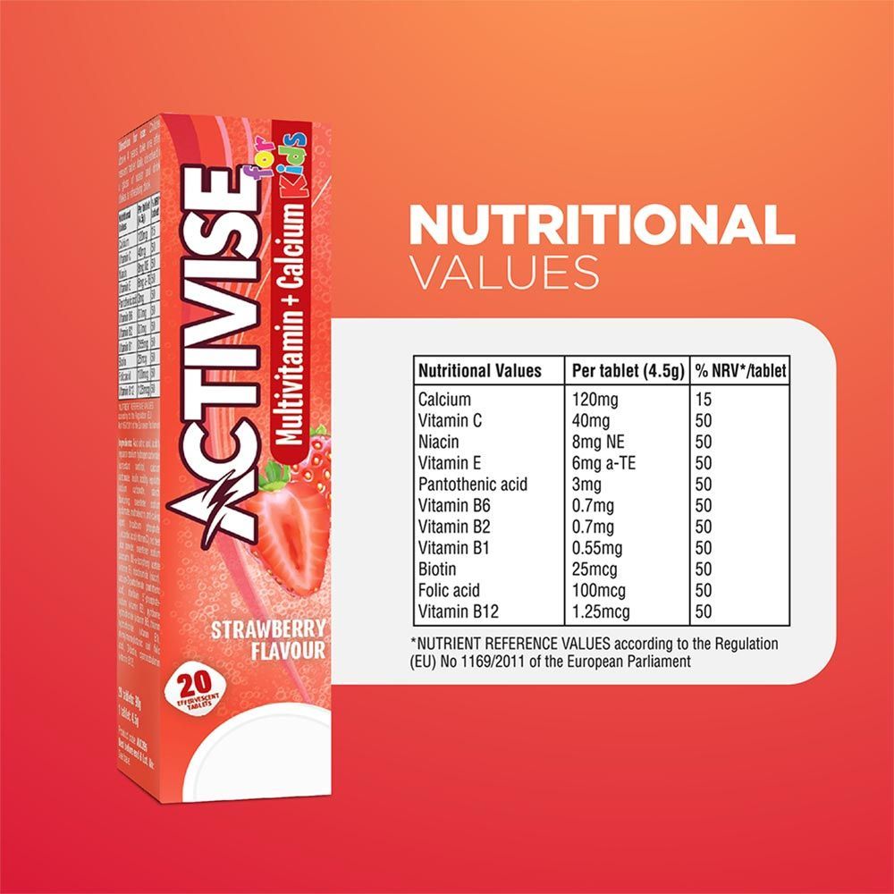 Activise Kids Multivitamin + Calcium Strawberry  Effervescent Tablet 20&#039;s