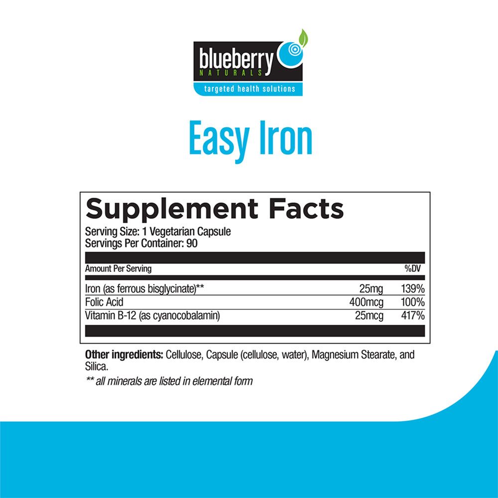 Blueberry Naturals Easy Iron 25 مجم كبسولات نباتية 90 كبسولة B0265