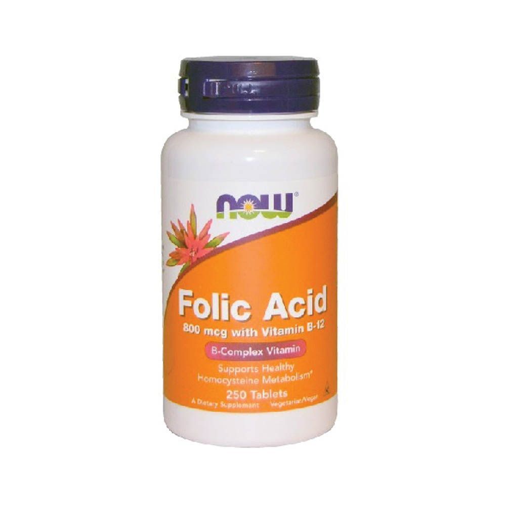 Now Folic Acid 800 mcg with Vitamin B12 Tablets 250&#039;s