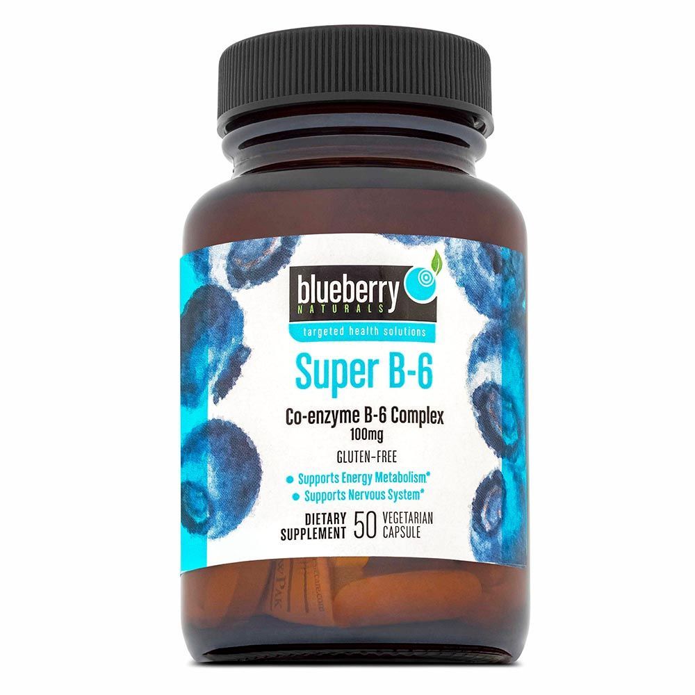 Blueberry Naturals Super B-6 100 mg Vegetarian Capsules 50&#039;s B0050,Expiry Date:July-2022