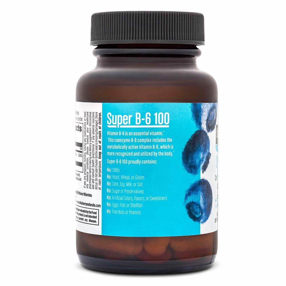 Blueberry Naturals Super B-6 100 mg Vegetarian Capsules 50&#039;s B0050,Expiry Date:July-2022