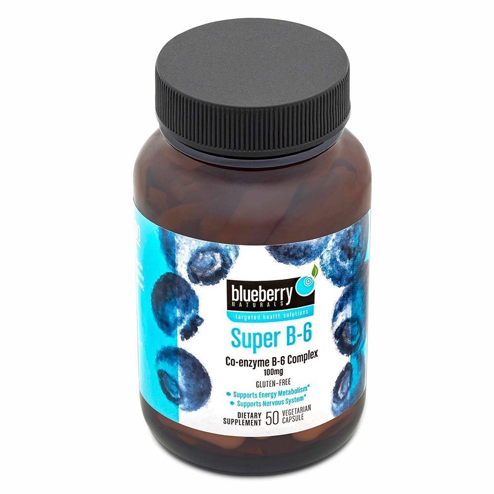 Blueberry Naturals Super B-6 100 mg Vegetarian Capsules 50&#039;s B0050,Expiry Date:July-2022