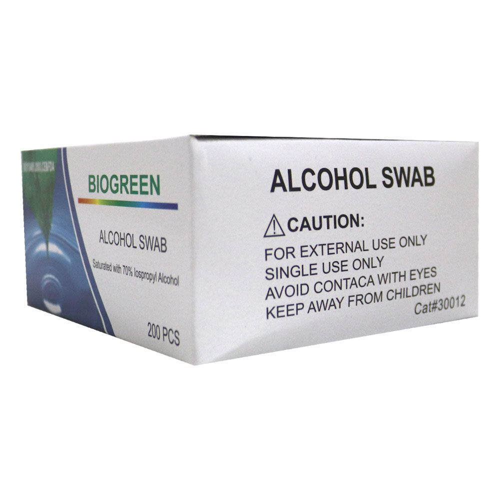 Biogreen Alcohol Swabs 200&#039;s 1TRAS200