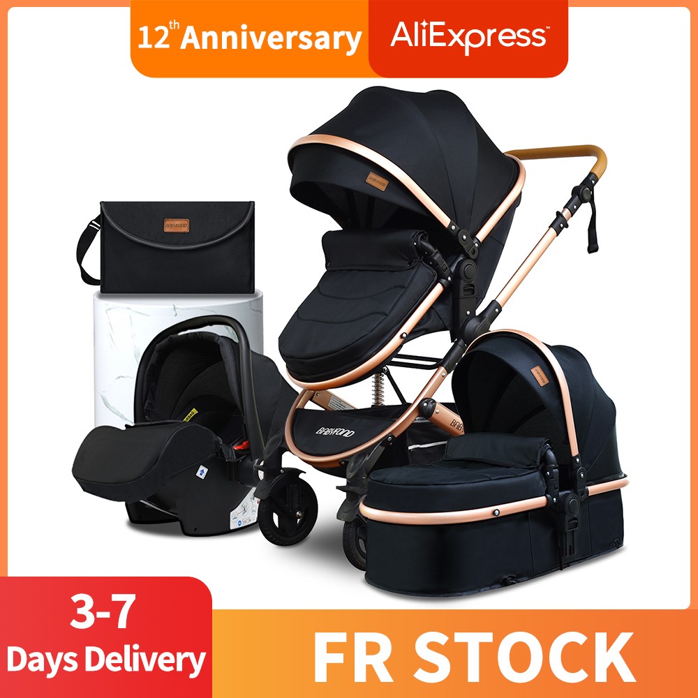 Babyfond Luxury 4 in 1 Baby Stroller High Landscape Mobility Light Stroller Newborn Baby Stroller Two-Way Folding Baby Shock Absorbing Car Sending Bag