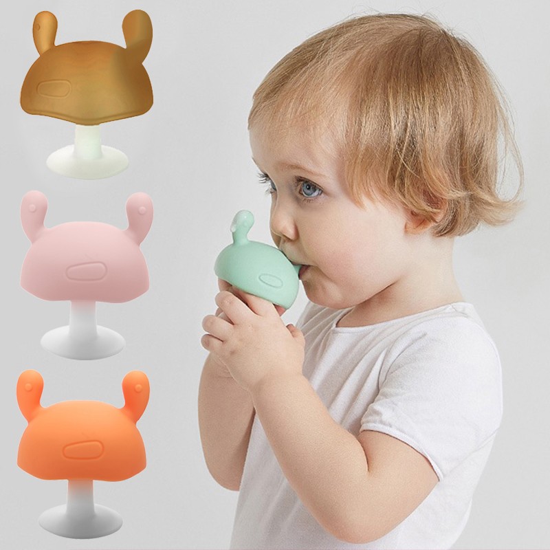 Baby Safe Silicone Teether Newborn Chew Training Toys Cute Mushroom Shape Teething Stick Boys Girls Baby Teether Smooth Soft