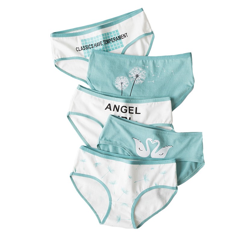 New 4pcs Teenage Flamingos Underpants Young Girl Briefs Comfortable Cotton Panties Kids Underwear Green Girl Underwear