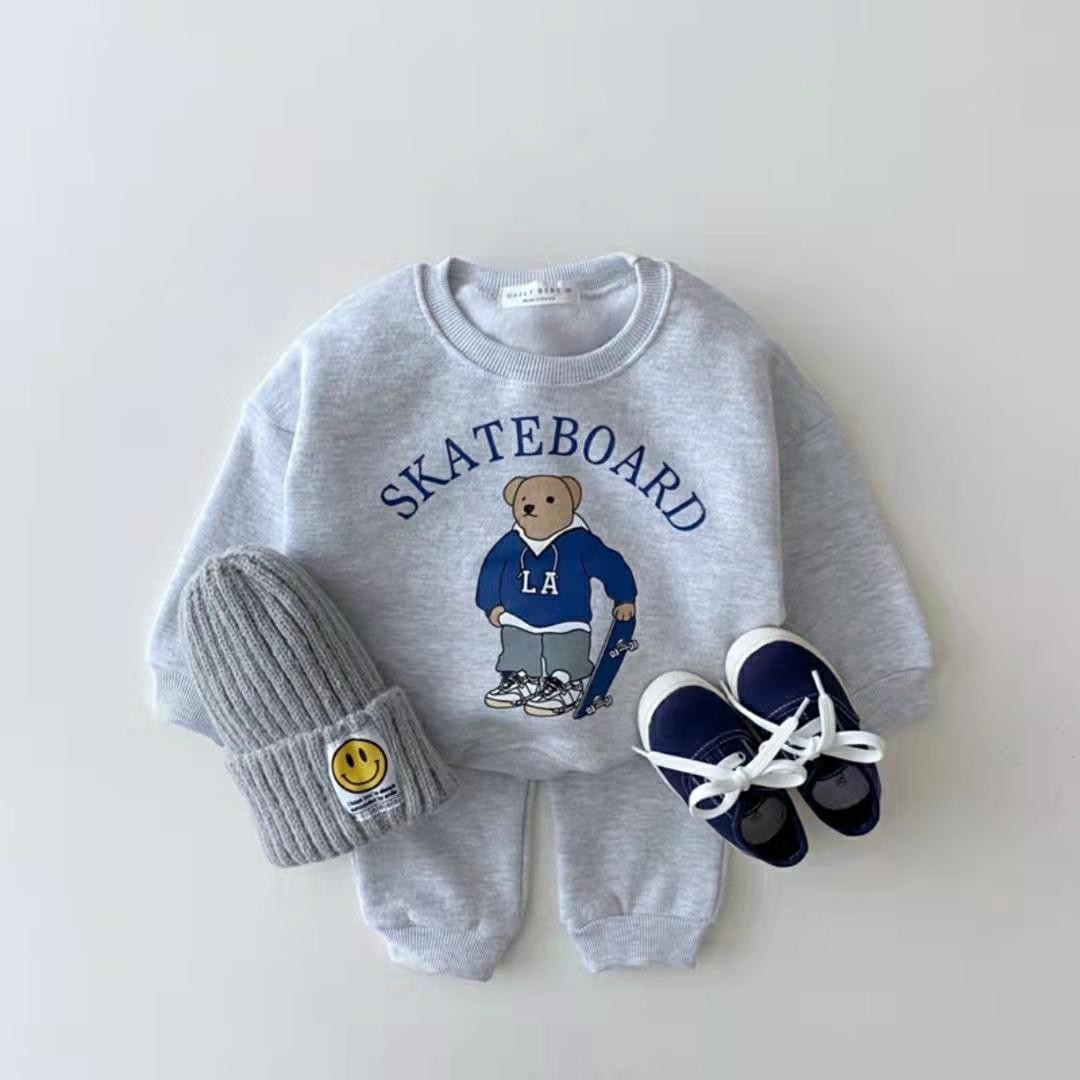 Spring New Children's Casual Clothes Suit Baby Boys Girls Long Sleeve Sweatshirt Pants 2pcs Set Kids Cartoon Bear Clothes Set