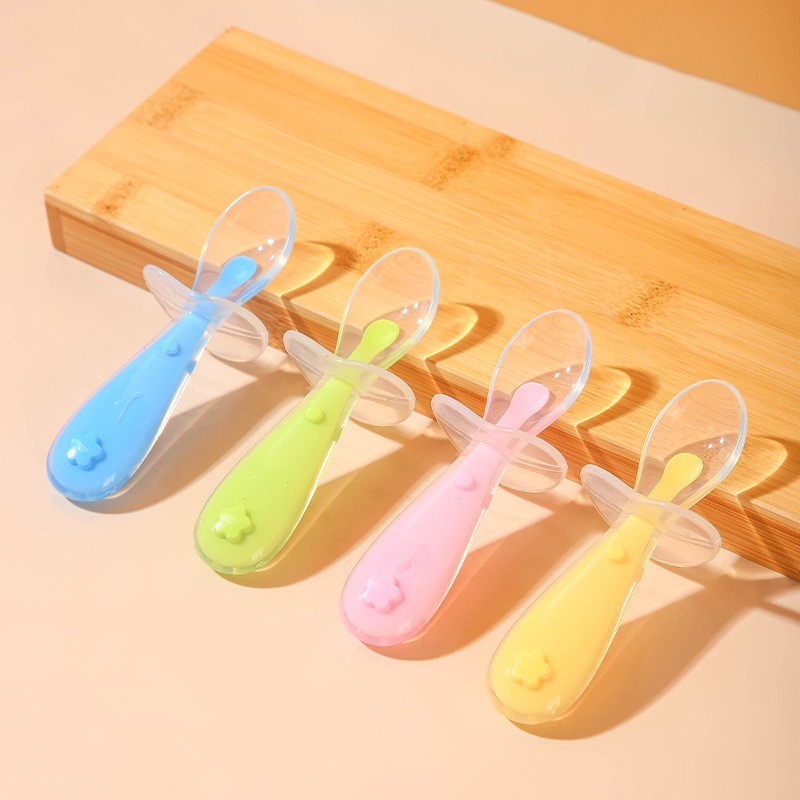 Children Training Spoon With Suction Cup Baby Cutlery Infant Feeding Liquid Silicone Non-slip Baby Spoon Utensils