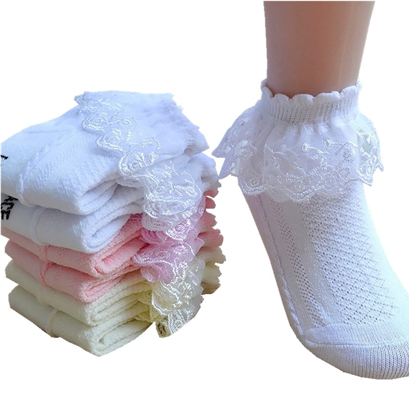 Baby Girls Ankle Socks Breathable Cotton Lace Ruffle Princess Mesh Socks Children White Pink Yellow Kids Toddler Dance Socks