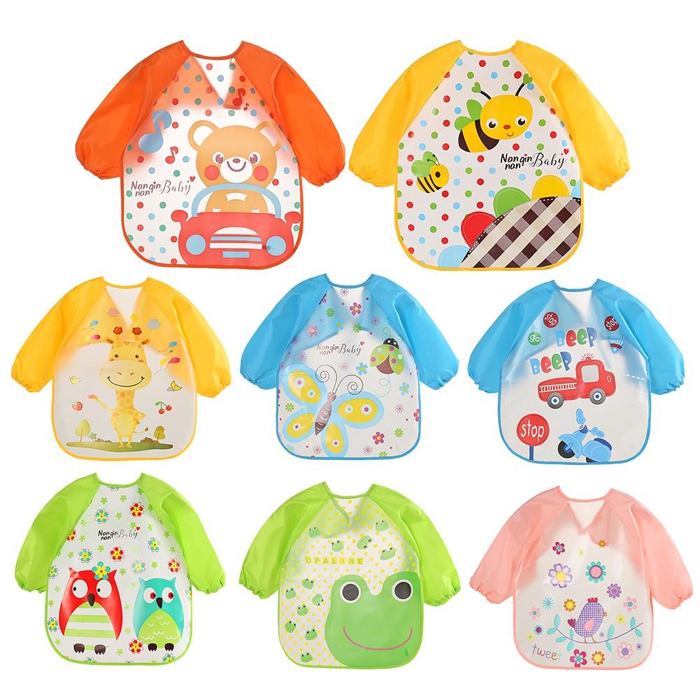 0-3Y Baby Bibs Cute Cartoon Animals Waterproof Children Colorful Bib Full Sleeve Bibs Children Apron Long Sleeve Feeding Bibs