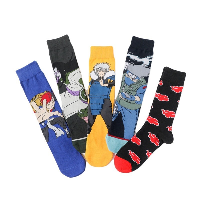 5 Pairs Naruto Cartoon Anime Figure Socks Kakashi Jiraiya Sasuke Gaara Long Tube Socks Men Adult Casual Socks xxx Boy Game Socks