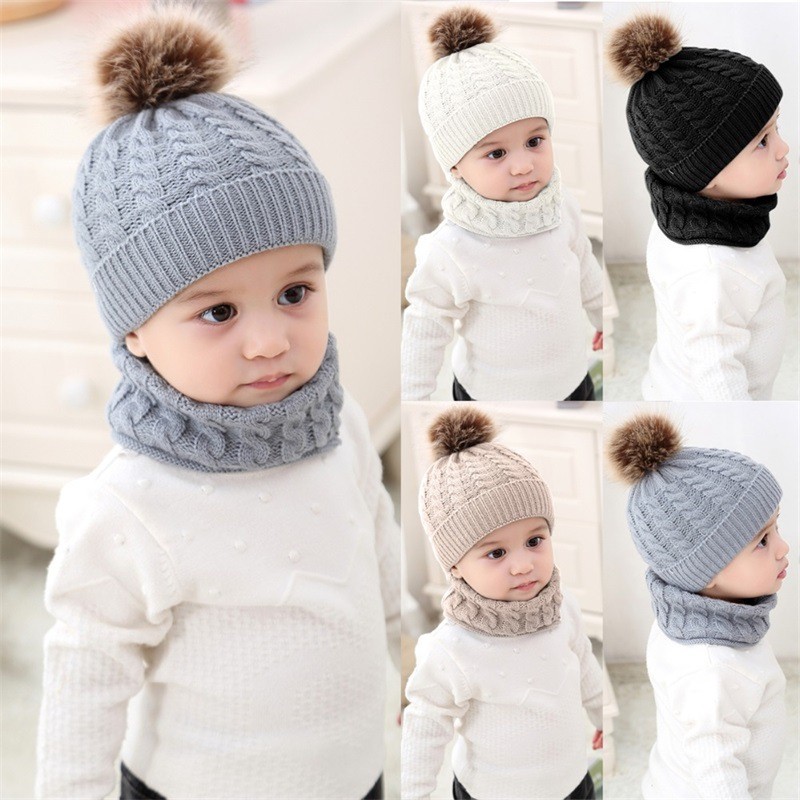 New Baby Hat Scarf Suit Autumn Winter Knitteed Kids Hat Scarf Set Wool Girls and Boys Hats Neck Children Scarf Accessories 0-3Y