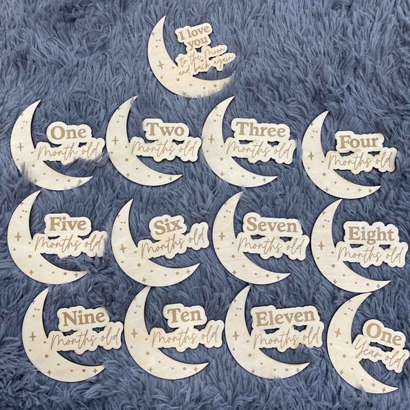 13pcs/set Baby Wooden Milestone Cards Souvenir Moon Card Monthly Record Card