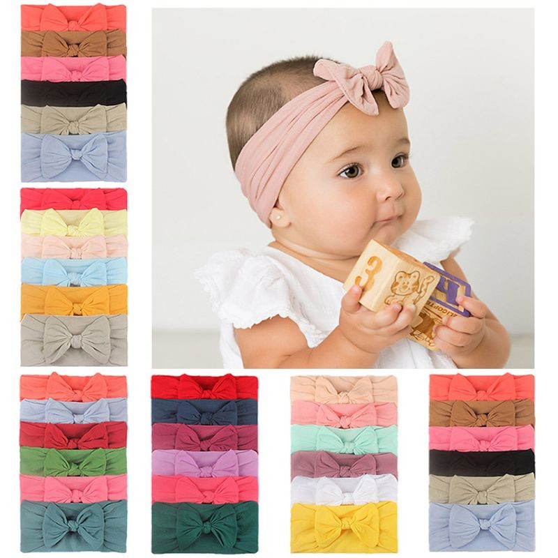 6pcs/set Baby Girls Lovely Bow Hairband Elastic Wide Headband Stretch Knot Headbands Turban Headdress Clothes Accessory