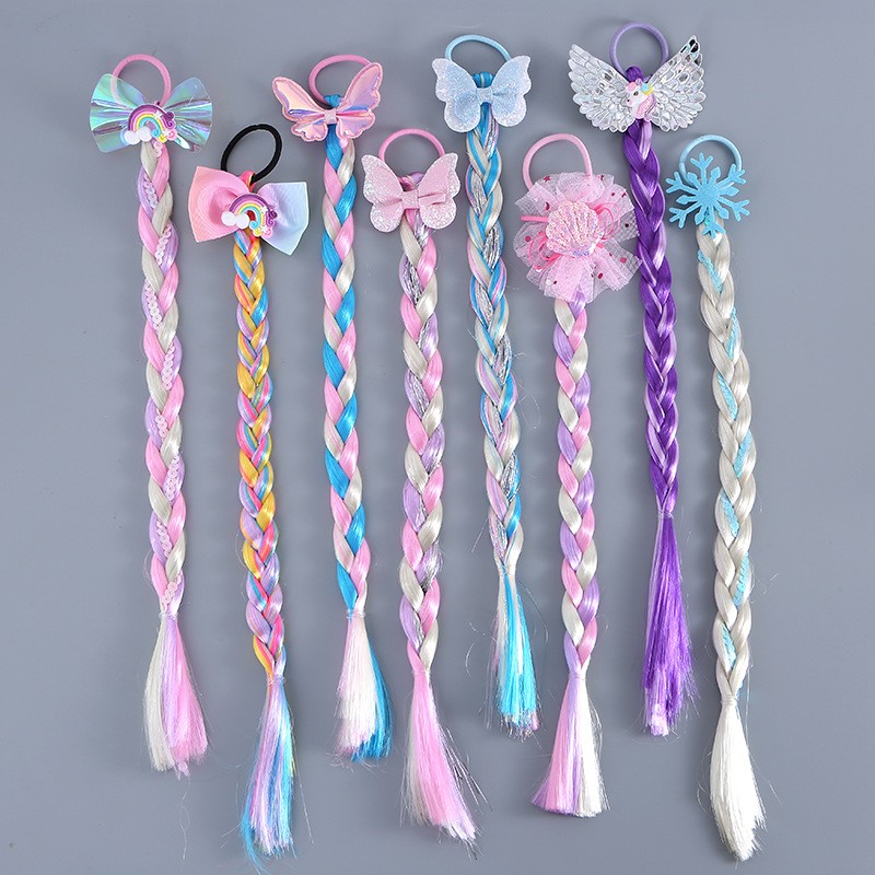 Princess Wig Ropes Cute Girls Princess Twist Hair Pieces Elastic Hair Bands Ponytail Headwear Elsa Unicorn Baby Hair Accessories