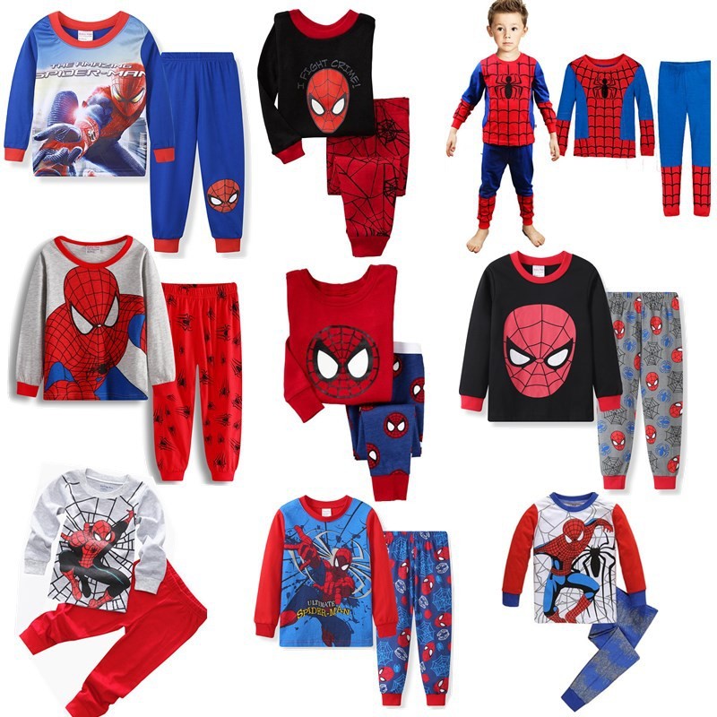 New Spider-Man cartoon children's long-sleeved pajamas children's champion home wear boys' underwear two-piece suit pajamas