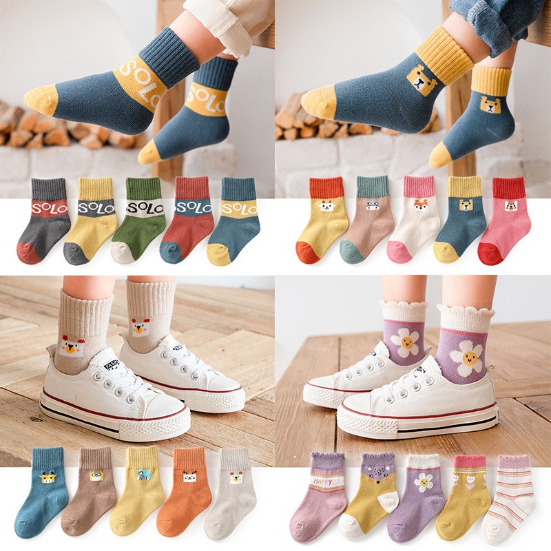 5pairs/lot Baby Boys Girls Socks Fashion Cartoon Animal Pattern Cotton Kids Socks 1-12 Years New Spring Autumn Socks for Boy